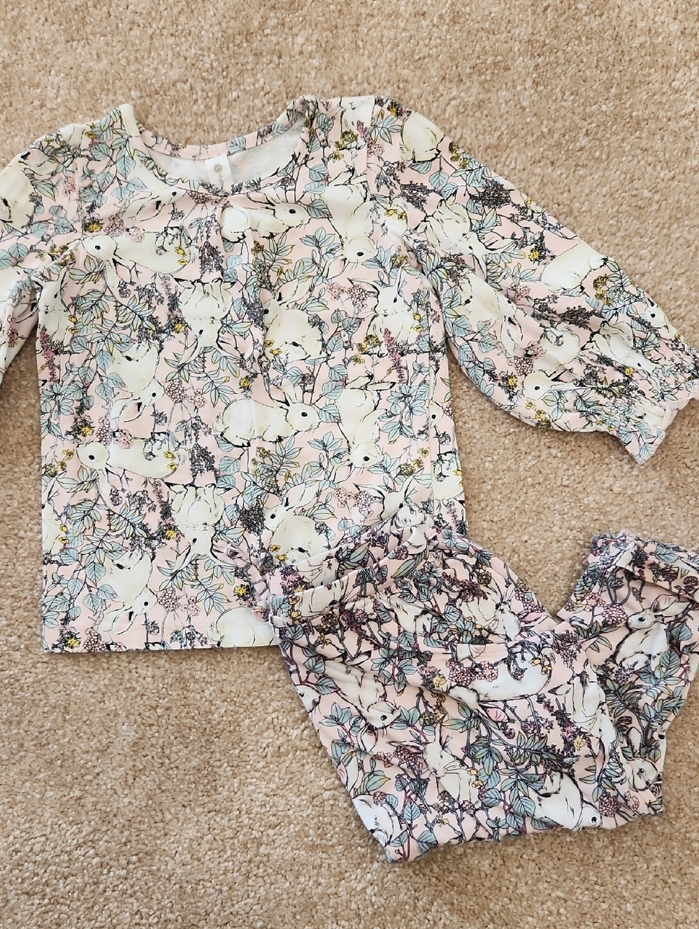 Dymples Baby Girl Toddler Bunny Floral Pink Long-Sleeve Pajama Set Size 1